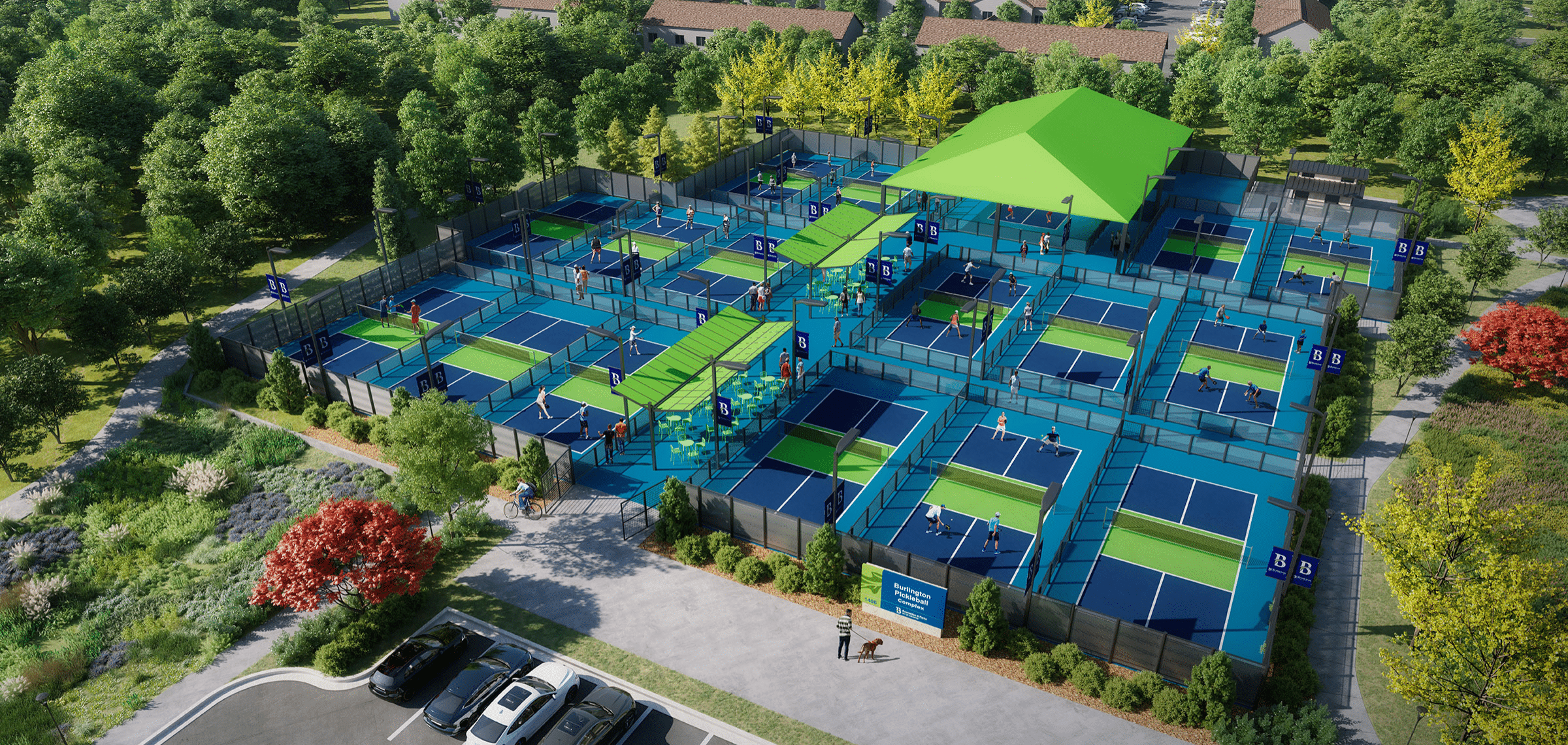 Rendering of the 17-court pickleball complex at Burlington City Park.